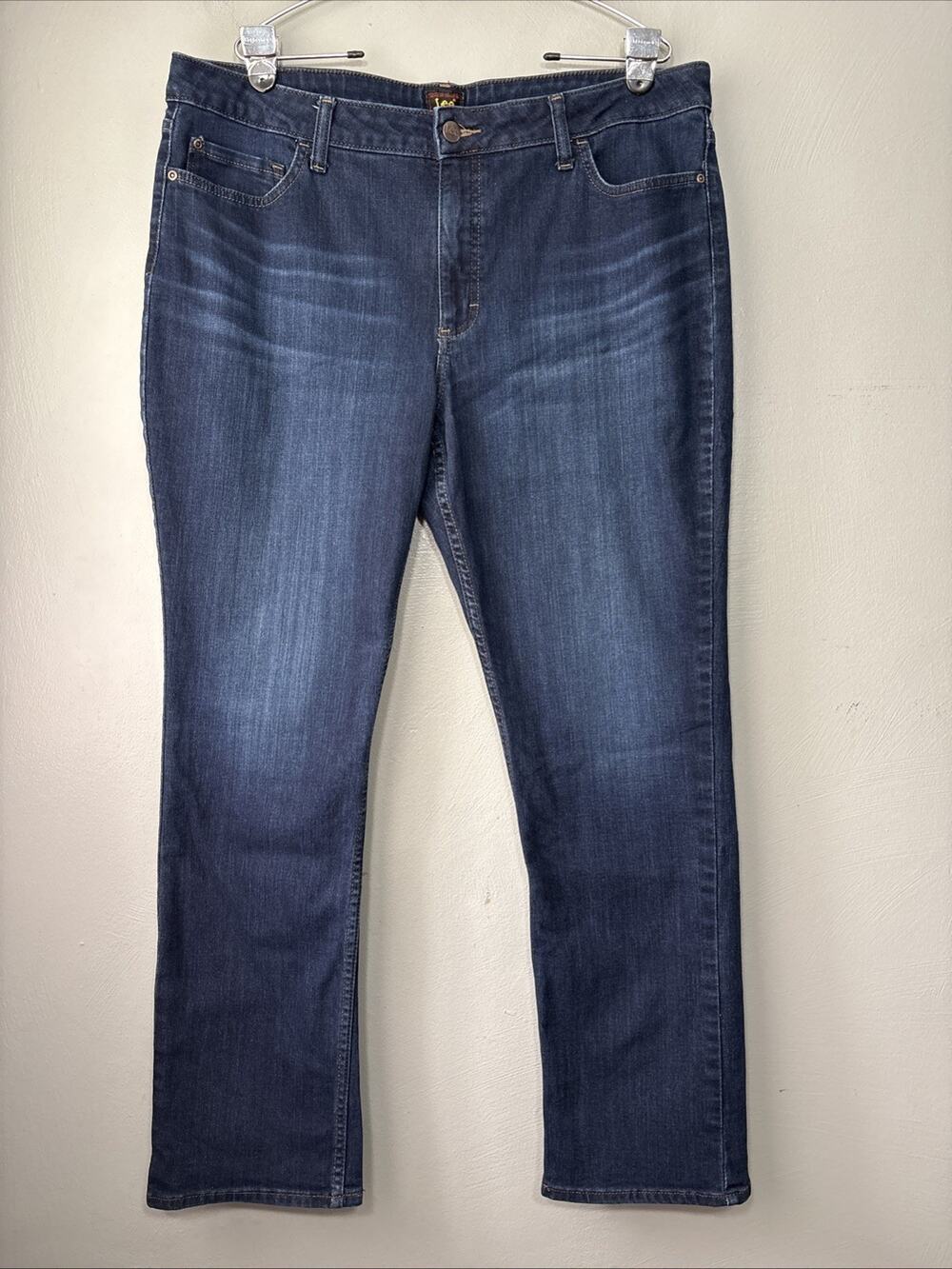 LEE Blue Jeans Womens Size 20 L Long Stretch Dark Wash Denim Straight 38X30